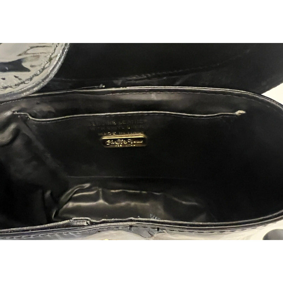 SAKS FIFTH AVENUE ITALY GENUINE LEATHER EVENING PURSE HARD CASE HANDBAG - Picture 7 of 8